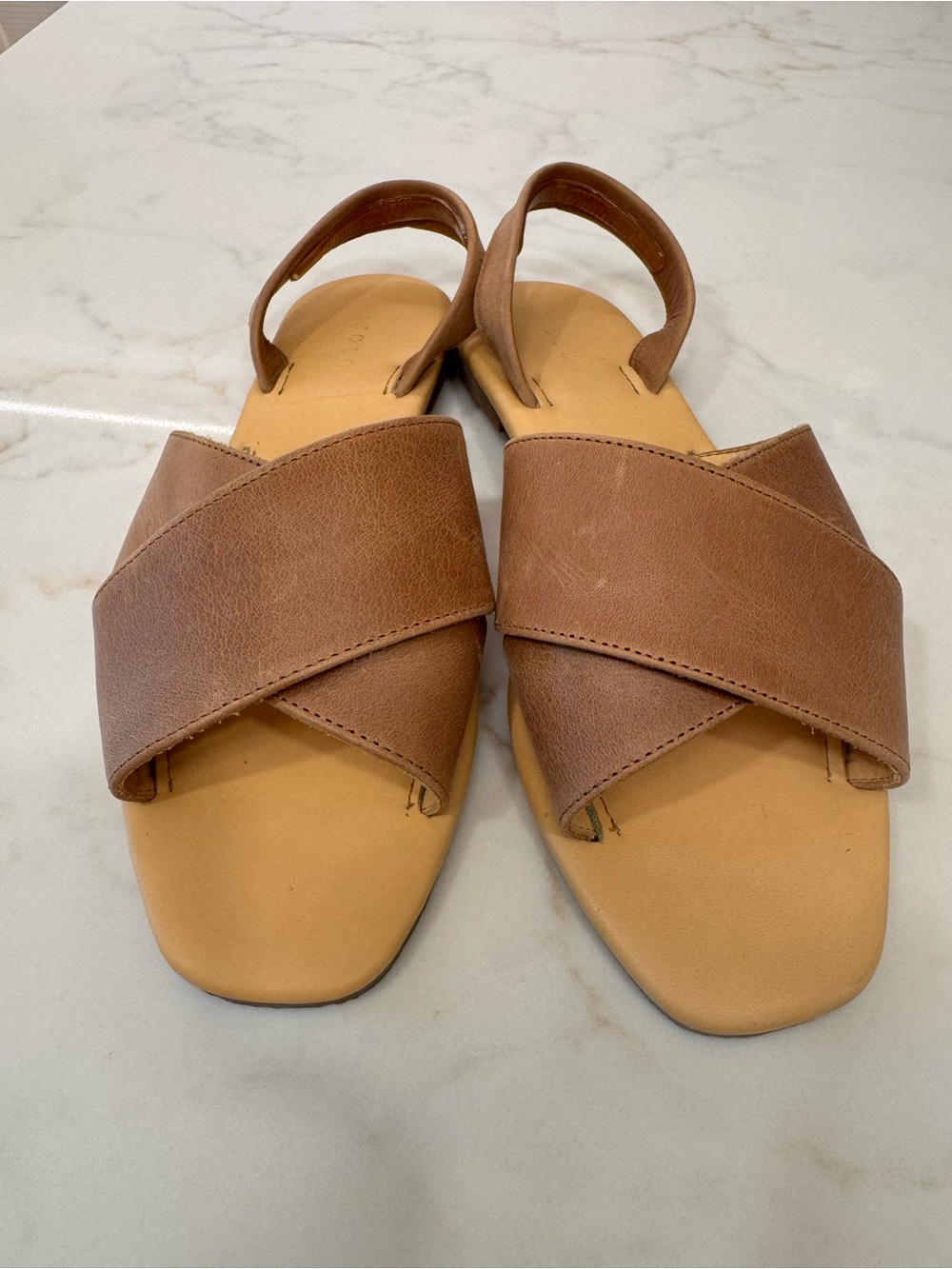☀️ NISOLO Women's Brown Crossband Slingback Leather Sandals Size 8